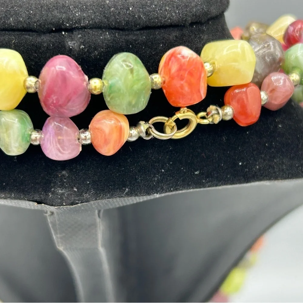 Vintage Chunky Multicolor Natural Stone Statement Necklace
